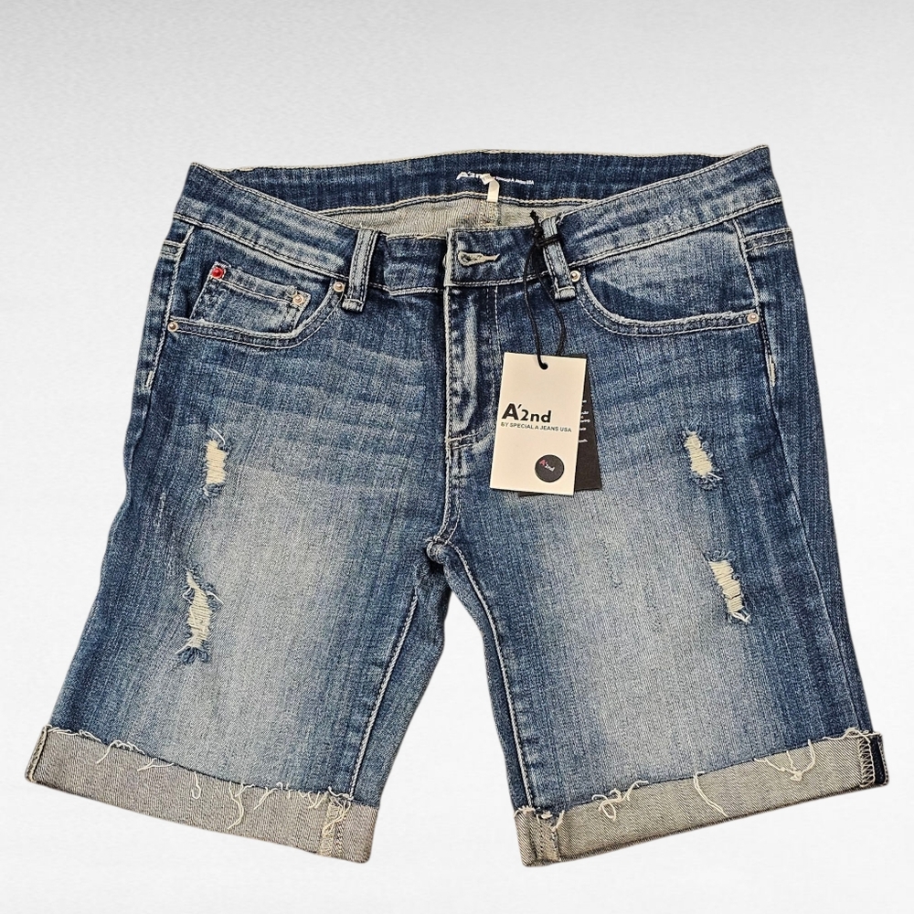 A'2nd By Special A Jeans USA Distressed Dark Shorts Size Medium